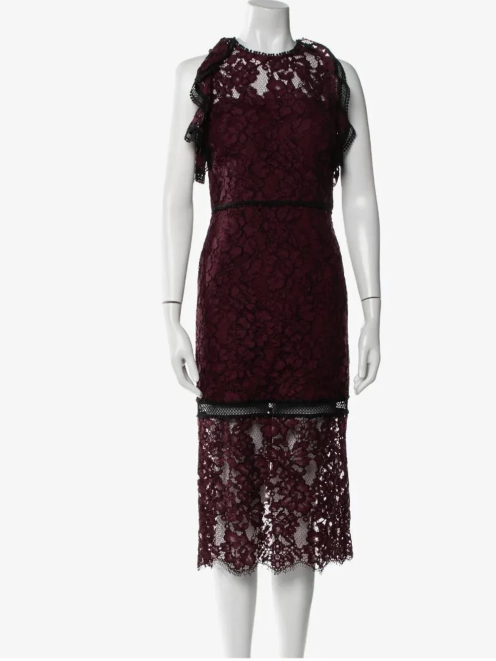 low v bodycon dress Black LONG SLEEVE Midi $200 TO $300 Vestido Maxi Carmen Floral crafted from lace fabric Color:Pic Ivory
